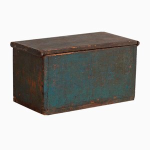 Small Vintage Trunk with Cobalt Blue Patina, 1920