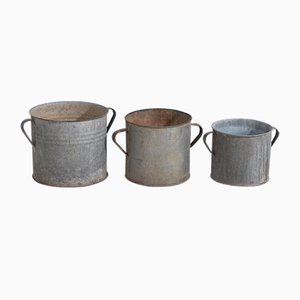 Vintage Metal Buckets, 1920, Set of 3