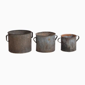 Vintage Metal Buckets, 1920, Set of 3