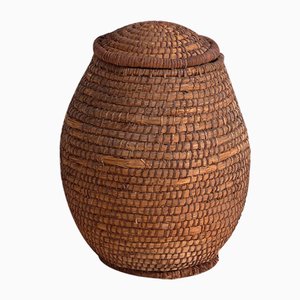 Vintage Wicker Basket with Lid, 1920