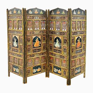 Paravent Polychrome, Inde, Début du 20ème Siècle