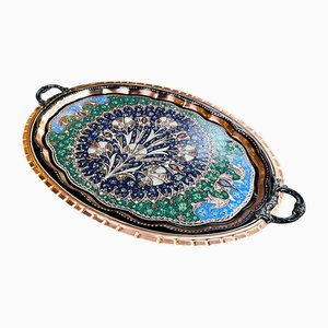 Clove Design Oval Copper Tray with Handles