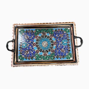 Rectangular Carved Copper Tray with Handles