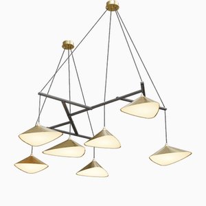 Emily Group of Seven Handmade Hanging Lamp with Brass Shade by Daniel Becker