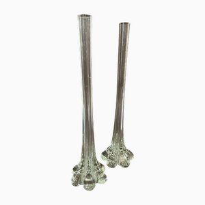 Art Nouveau French Gladioli Fluted Glass Vases, 1890s, Set of 2
