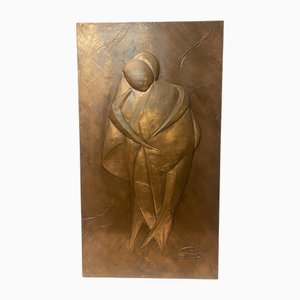 Wall Decoration in Metal & Copper with Abstract Familyscene, 1970s