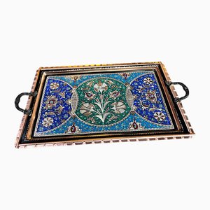 Traditional Carved Copper Tray with Handles