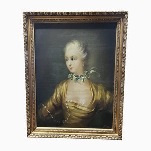 Lady with Scarf and Pearl Necklace, 20th Century, Painting, Framed