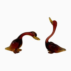 Murano Glass Goose Sculptures, Italy, 1980s, Set of 2