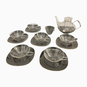 Servizio da tè Bauhaus in Jena Glas di Wilhelm Wagenfeld per Jenaer Glaswerke, Germania, anni '50, set di 14