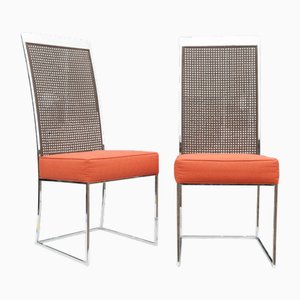 Esszimmerstühle aus verchromtem Stahl & Rattan von A. Milo Baughman für Thayer Coggin, 1970er