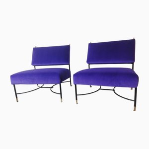 Set of Lounge Chairs in Violet Velvet by Luigi Caccia Dominioni, Italy, 1950s