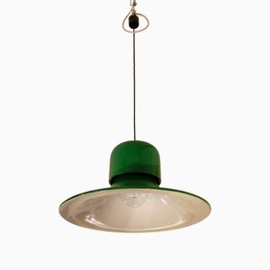 Suspension avec Grand Abat-jour en Forme de Cloche en Acier Vert par Joe Colombo pour Stilnovo, Italie, 1960s