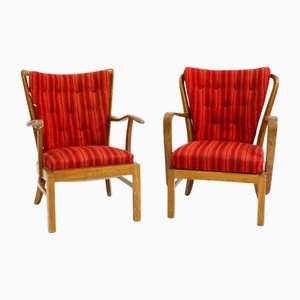 Set of Model 1628 Open Framed Chairs in Stained Beech by Red Søren Hansen for Fritz Hansen, 1940s