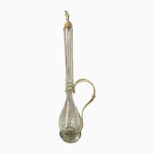 Vintage Brass and Hand Blown Glass Decanter, 1890s