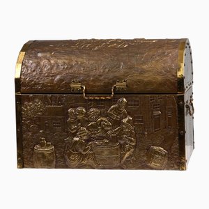Large Chest Covered with Sculpted Copper Relief, Belgium, 1930s