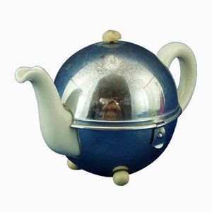 Art Deco Thermal Teapot in White Porcelain and Metal Shell from Bauscher Weiden, Germany, Early 1900s