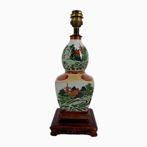 Japanese Porcelain Lamp with Castles and Pagodas Decor, 1950s