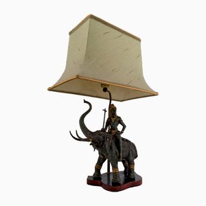 Sculptural Indra on Airavata Lamp in Bronze with Dual Patina, Thailand, 1950s