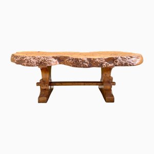 Tavolino da caffè brutalista in radica di olmo, anni '70