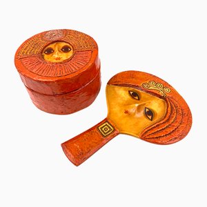 Mid-Century Modern Pappmaché Kosmetikspiegel & Schmuckkästchen von Paul Larsen, 1950er, 2er Set