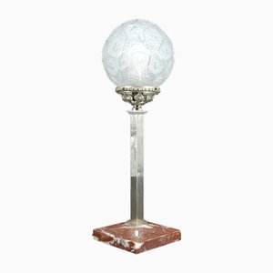 Art Deco Modernist Lamp in Marble, Chrome, and Glass, France, 1925