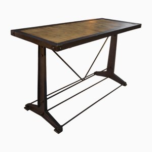 Industrial Console Table with Oak Top, 1950s