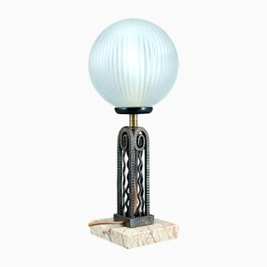 Vintage French Art Deco Lamp in Marble and Glass, 1930