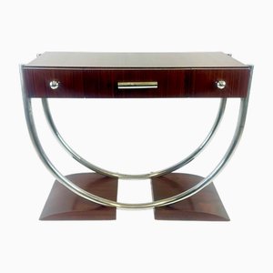 Art Deco Console Table with Double Chrome U-Support, 1930s