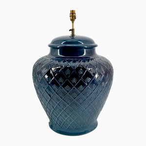 Vintage French Blue Ceramic Lamp, 1950s
