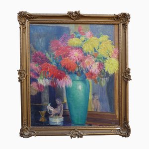 Lucien Rion, Blumen mit Royal Copenhagen Faun, 1912, Öl auf Leinwand