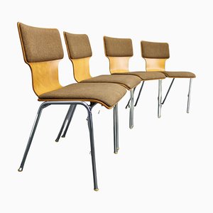 Plywood Chairs with Fabric Upholstery, Germany, 1970s, Set of 4