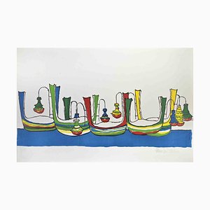 Maurilio Catalano, Port in Venice, Lithograph, 1970s