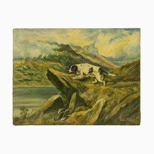 Fausta Settimj, Paysage de Montagne avec Chien, Huile sur Toile, Début du 20ème Siècle