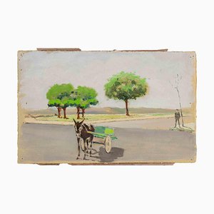 Francesco Settimj, Un âne, Peinture à l'Huile, Milieu du XXe Siècle
