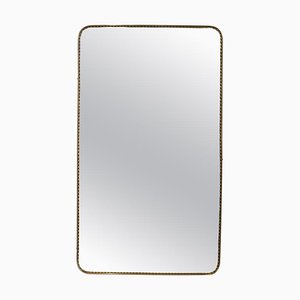 Vintage Italian Wall Mirror with Brass Frame and Beading by Gio Ponti, 1960s
