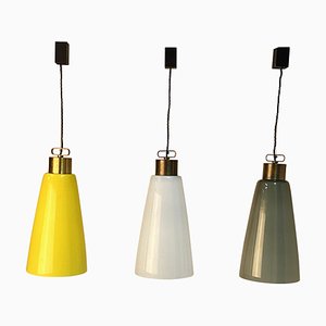 Bell-Shaped Pendants Lamps in Murano Glass and Brass, 1960s, Set of 3