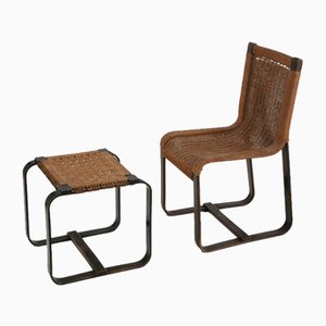 Chaise d'Appoint avec Pouf par Giuseppe Pagano, 1940s, Set de 2