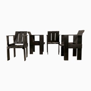 Sedie Crate postmoderne di Gerrit Rietveld, anni '80, set di 4