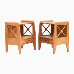 Jacques Adnet zugeschriebene Nachttische aus Eiche, 1950er, 2er Set