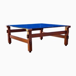 Large Coffee Table in Teak and Glass, Italy, 1950s