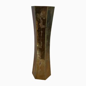 Italian Modern Hexagonal Vase in Hand-Beaten Brass from Boras, 1970s