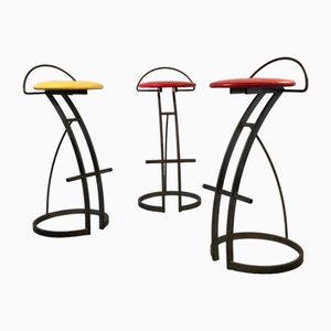 Post-Modern Bar Stools, France, 1980s, Set of 3