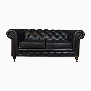 Two Seater Black Chesterfield Sofa from Pure White Lines