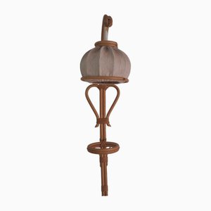 Vintage Rattan Wall Sconce with Fabric Lampshade, Norway, 1960s
