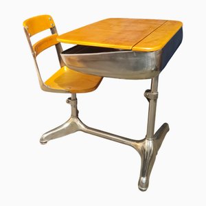 Scrivania da scuola americana in ghisa e legno