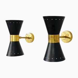 Applique Mid-Century in ottone, Italia, anni '50, set di 2