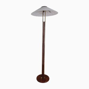 Brass Floor Lamp with Marbled Glass Shade, Spain, 1980s