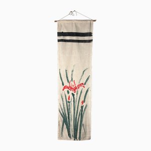 Shōwa Era Wall Decoration with Hand-Painted Iris, Japan, 1950s
