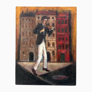 Higo, violinista del periodo Shōwa, anni '80, Olio su tela